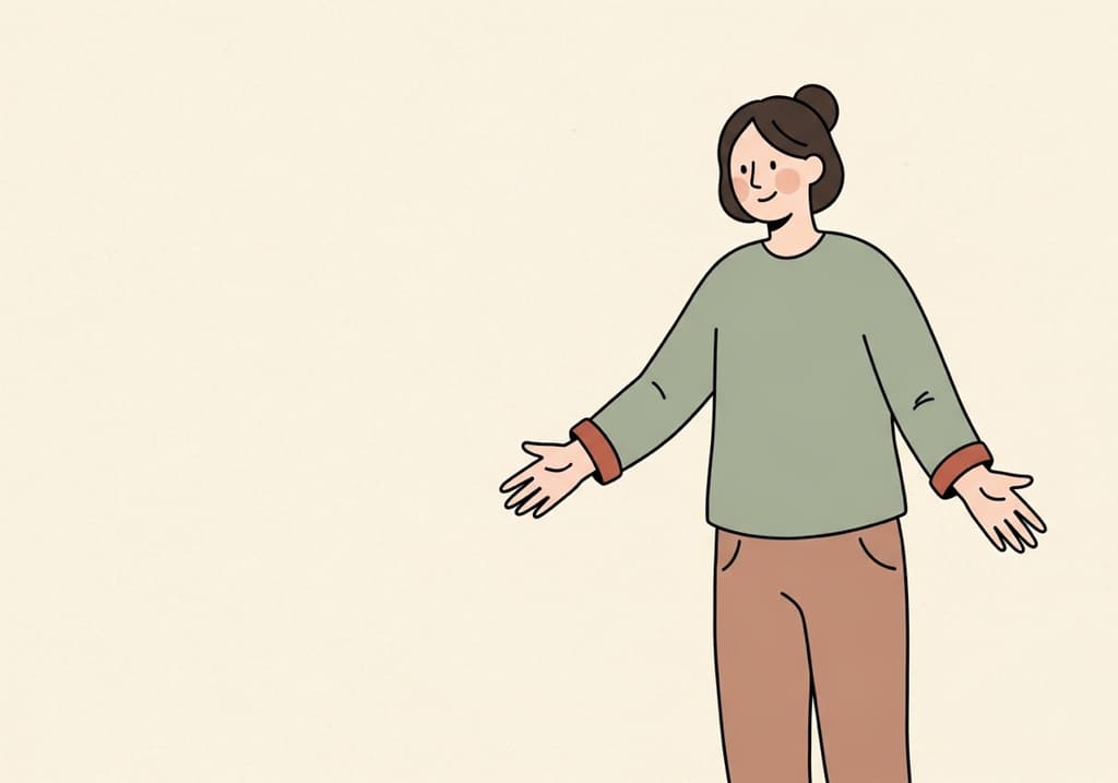 Warm illustration of a friendly person with an open, welcoming gesture