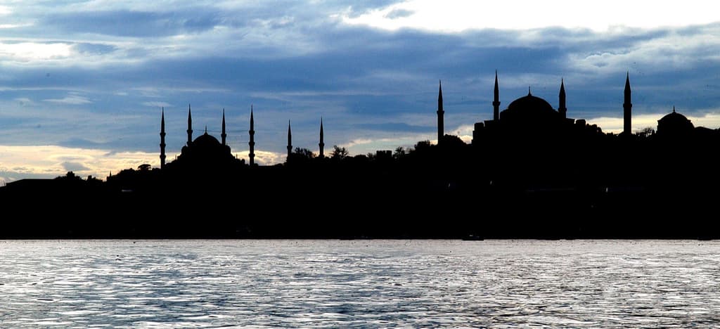 Istanbul's historic-peninsula skyline at dusk, above the Bosphorus